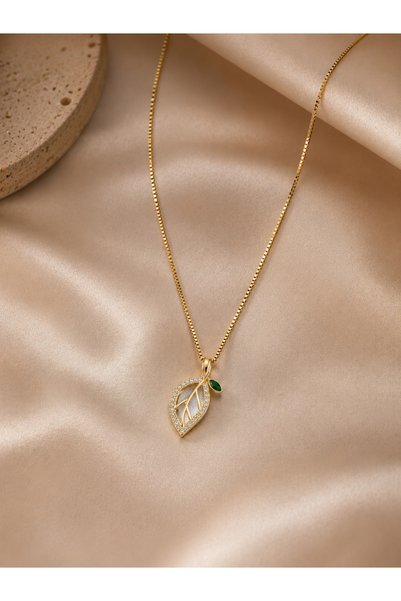 NB JEWELLRY Yaprak model 14 ayar altın kaplama 925 ayar gümüş kolye