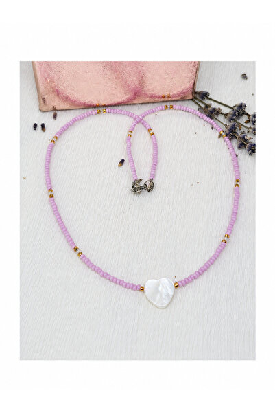 Amma Design Colier damă handmade cu mărgele Toho și pandantiv inima albă, sti...