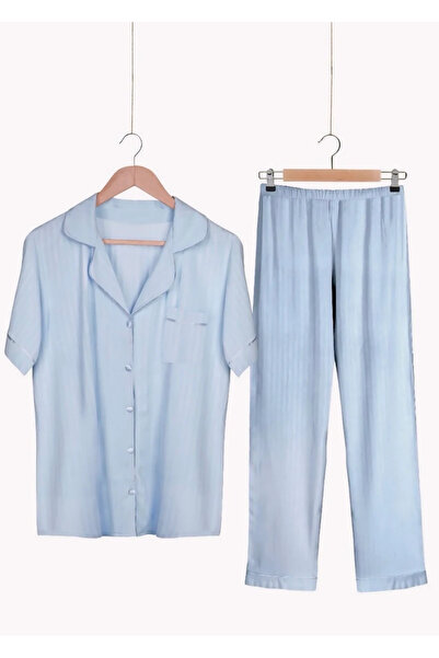 Bebe Mavisi Viskon Kısa Kollu Pijama Takımı