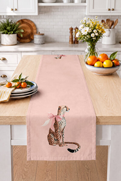 Home Leopar Figürlü Fiyonklu Dekoratif Yemek Masası Dijital Baskılı Runner 40...