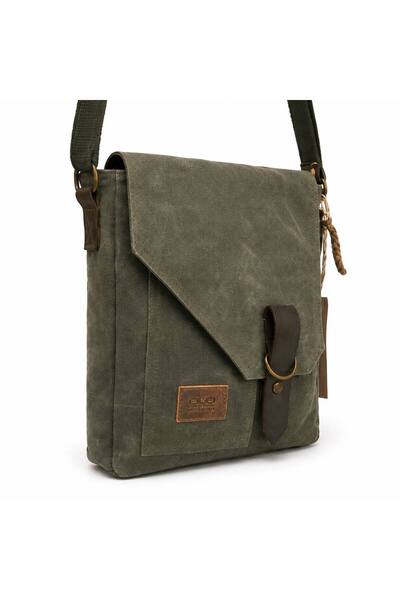 OLD COTTON BAGS Unisex Khaki Canvas Shoulder Bag – Casual Messenger Bag with Flap and Pockets