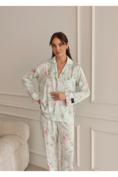 Jardin Floral Saten Uzun Kollu Pijama Takımı