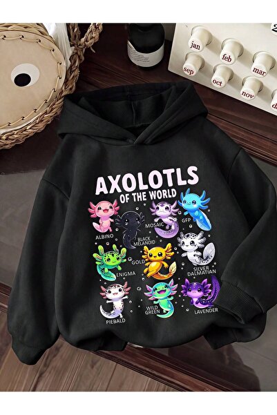 SVART WEAR سويت شيرت بقلنسوة مطبوع عليه Axolotols للأطفال، مصنوع من قماش قطني...
