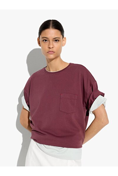 PARFOIS Kadın Cepli Düz Pamuklu T-Shirt