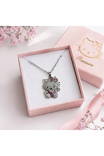 Mansura Hello Kitty Parıltılı Taş Detaylı Çelik Kolye