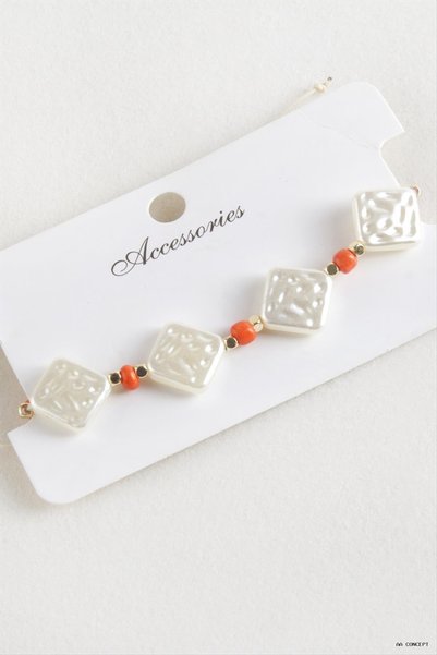 ZERO LAND CONCEPTA Baklava Beaded Pearl Macramé Cord (161852) Bracelet, Orange