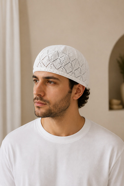 EastWest Trading Handmade white cotton lace cord size 56 prayer cap - finely ...