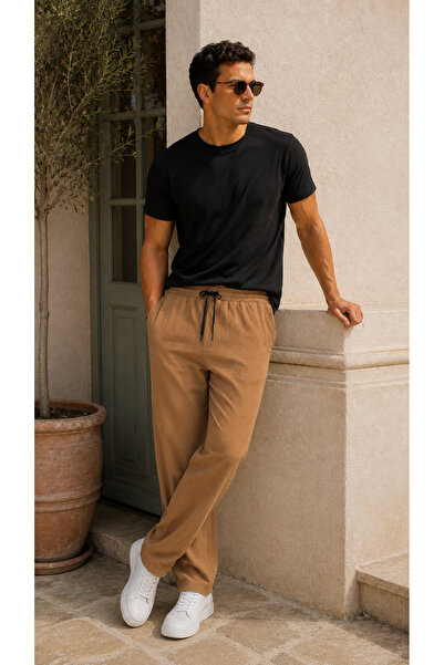 viyamen The Inescapable of Summer |   Men's Lace-Up Elastic Waist Textured Co...