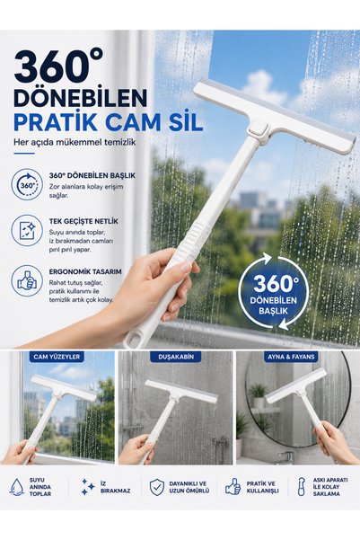 Mode Cool 360° Döner Başlıklı Cam Sileceği – Pratik Cam Sil Duşakabin Ayna Fayans ve Pencere Temizleme Aparatı