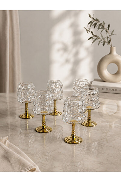 YzHome 6 Lı Metal Gold Ayaklı Cam Üzüm Kahve Yanı Bardağı Mini Bardak 11*4cm