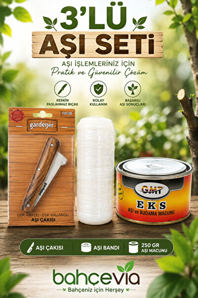 Gardener Ağaç Aşı Seti 3'lü – Aşı Çakısı, Aşı Bandı ve 250 Gr Aşı Macunu