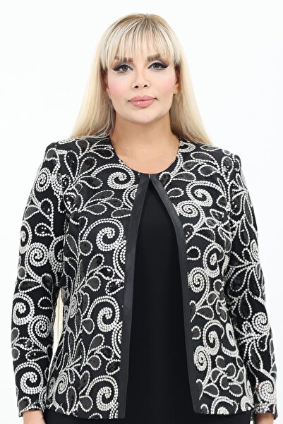 Ladies First Büyük Beden 4072 Siyah Ceket+Bluz Takım