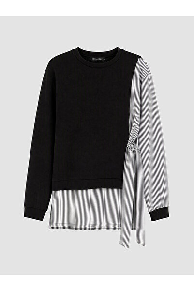 LC Waikiki Lcw Modest Black Striped Soft Touch Women's Sweatshirt Tunic