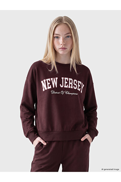 LC Waikiki Alita City Farkıyla Xside Burgundy Oversize Soft Touch Women's Swe...