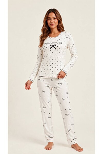 JUMALLİ Women's Patterned Long Sleeve Comfortable Pajama Set