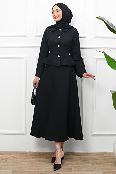 İmajButik Black Buttoned Jacket Skirt Suit