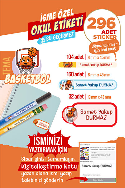 colortouch 296 ADET Basketbol Temalı Okul Etiketi Sticker Kalem Etiket Defter...