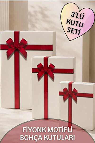 Dantelux Fiyonk Motifli Çeyizlik Bohça Kutusu (3'Lü Set) 3 Parça - Minimal Ku...