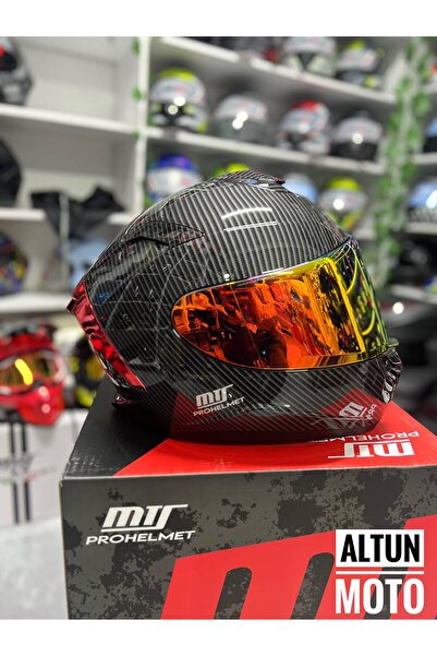 MTS prohelmet karbon tasarım motosiklet kaskı renkli vizör ( orijinal )