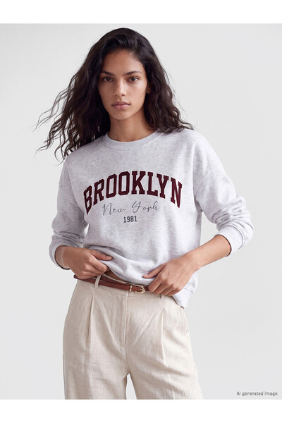 LC Waikiki Alita City Farkıyla Xside Gray Brooklyn Printed Oversize Women's S...