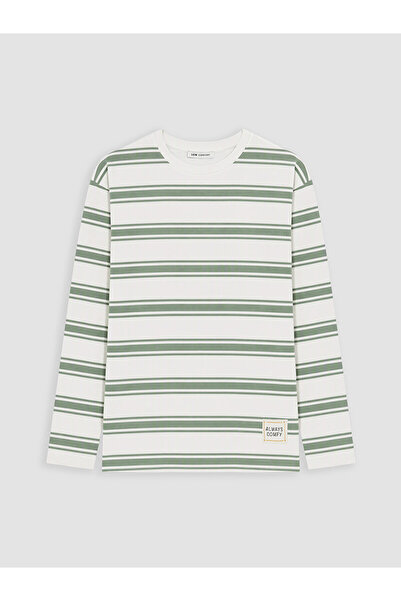 LC Waikiki Lcw Comfort Green Crew Neck Striped Women's Sweatshirt
