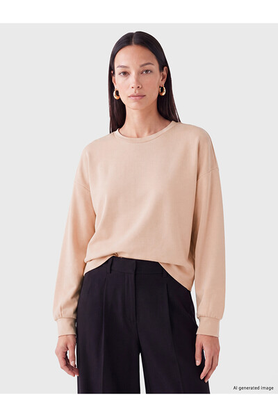 LC Waikiki Alita City Brown Oversize Soft Touch Women's Sweatshirt with a Dif...