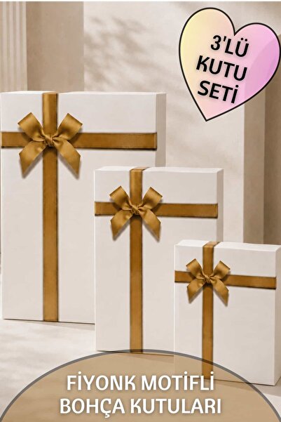 Dantelux Fiyonk Motifli Çeyizlik Bohça Kutusu (3'Lü Set) 3 Parça - Minimal Ku...