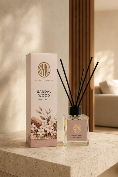 Syku Sandal Wood Çubuklu Oda Kokusu 100 ml – Sandal Ağacı Reed Diffuser Cam Şişe