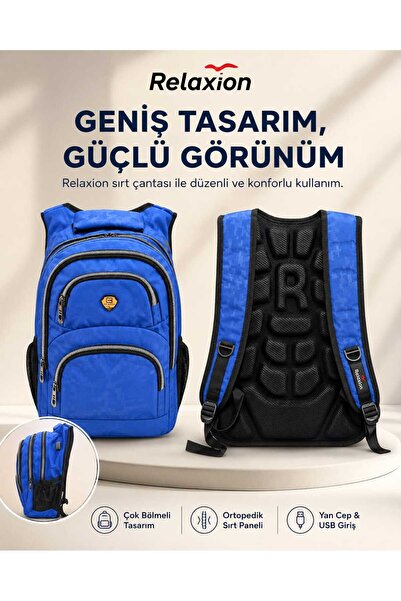 Relaxion 2226 Çok Bölmeli Ortopedik Destekli Ortaokul ve Lise Sırt Çantası – ...
