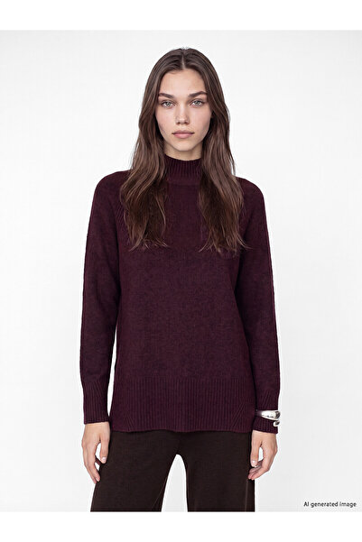 LC Waikiki Lcw Modest Purple Half Turtleneck Oversize Women's Knitwear Tunic