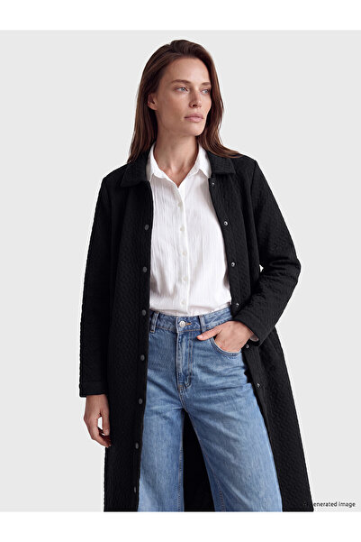 LC Waikiki Nevavm Lcw Grace Black Shirt Collar Quilted Women's Coat with a Di...