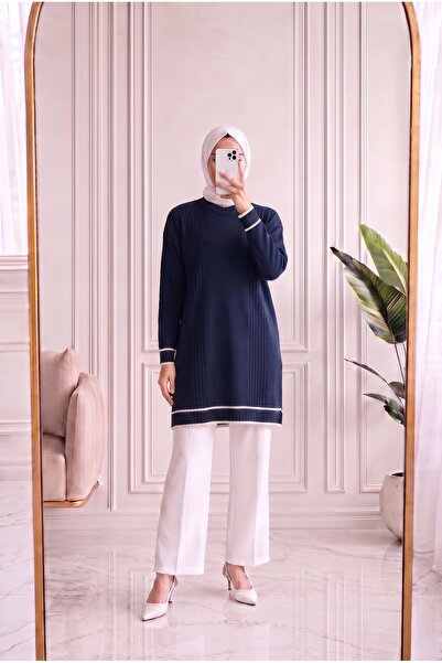 Holehola Sabiyar Crew Neck Tunic with Six Stripes on the Sleeve and Bottom-Sy...