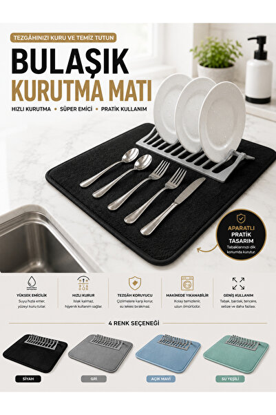 Mode Cool Aparatlı Bulaşık Kurutma Matı – Yüksek Emici Mikrofiber Tezgâh Üstü...