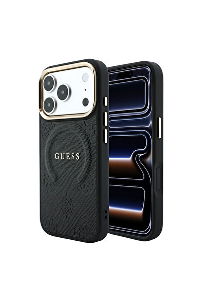 Guess iPhone 18 Pro Max Kılıf Lisanslı M-safeli Yazı Logolu C-Magnet PU Deri ...