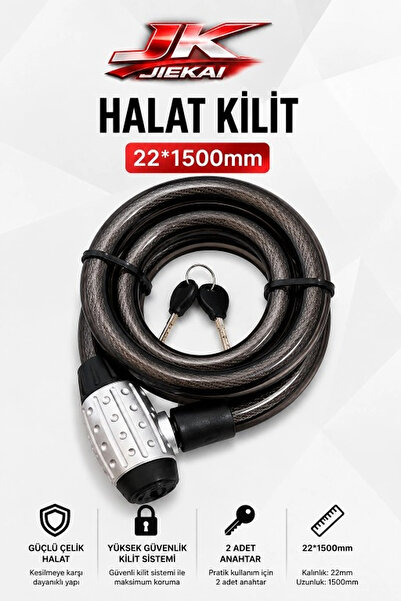 JİEKAİ Motosiklet Kilidi Bisiklet Kilidi 22x1500 mm Siyah Halat Kilit 2 Anaht...