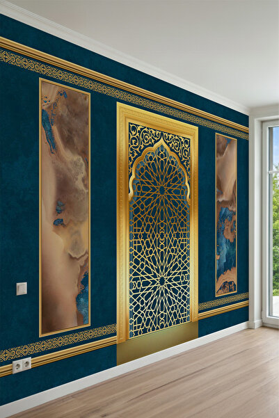 MİRAZAWALL Geometrik Mihrap Motifli, Mermer Doku Görünümlü Tek Parça Tekstil ...