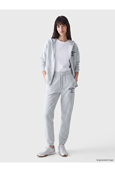 LC Waikiki Alita City Farkıyla Xside Gray 3 Thread Printed Oversize Women's Z...