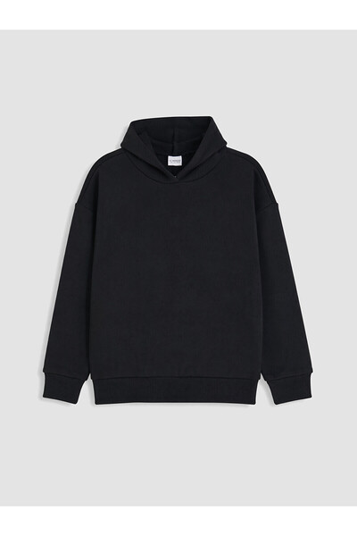 LC Waikiki Alita City Black Hooded Sweatshirt for Girls with Distinctive Design