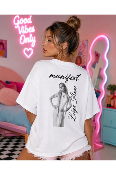 fingerjewerly Manifest Group Lidya Pınar Printed Oversize T-Shirt Unisex 80% Cotton Boxy Fit Streetwear T-Shirt Thick Textured