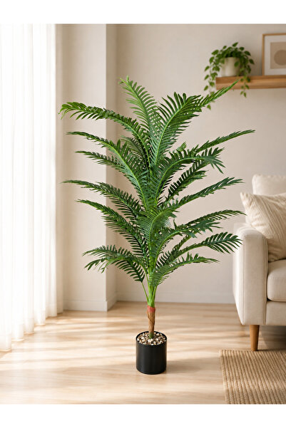 YAPAY ÇİÇEKÇİNİZ 140 cm 30 Dallı Yapay Areka Ağacı – Taş Detaylı Siyah Saksıl...
