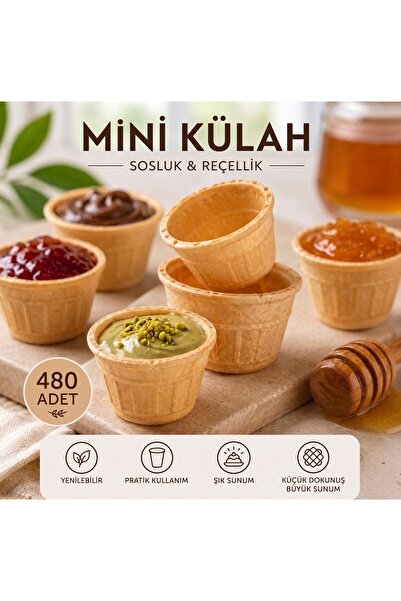 Doğal Mini Külah Sosluk Reçellik Yenilebilir Dondurma Külahı 480 Ad
