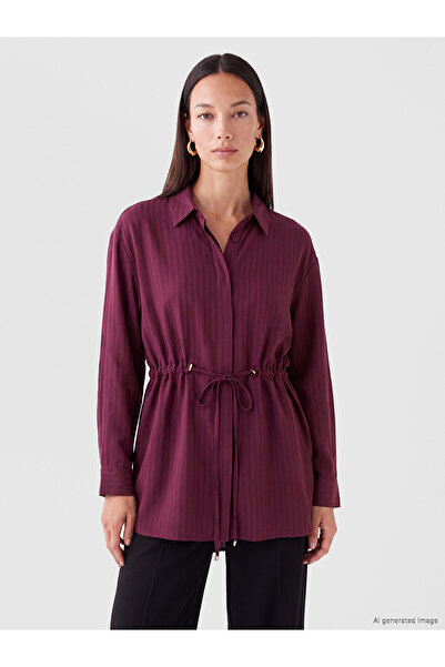 LC Waikiki Lcw Everyday Burgundy Lace-Up Waist Striped Women's Shirt Tunic