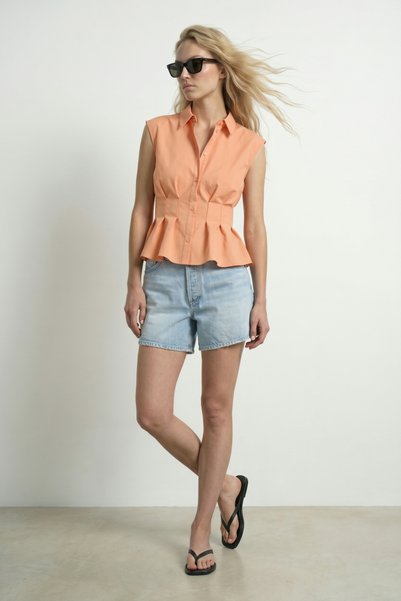 HYPEDROP Hype Drop Hdundine Sl Pleated Shirt 32001066 Women's Shirt Bluz