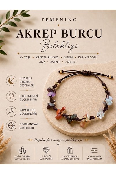 Femenino Scorpio Zodiac Natural Stone Macrame Bracelet