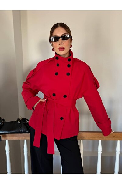YK FASHION Dik Yaka Düğmeli Trençkot