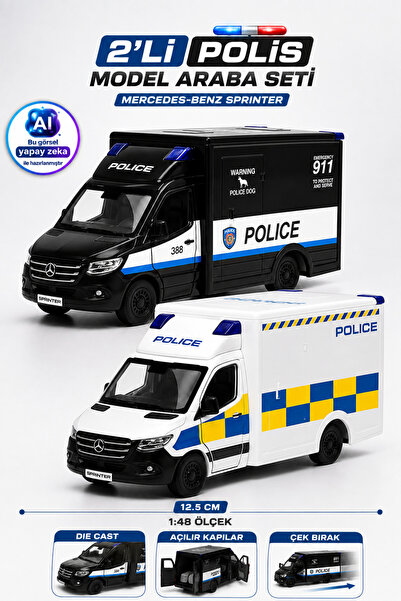 YILDIRIM OYUNCAK Die Cast Mercedes-Benz Sprinter Polis Arabası 2'li Set 12,5c...