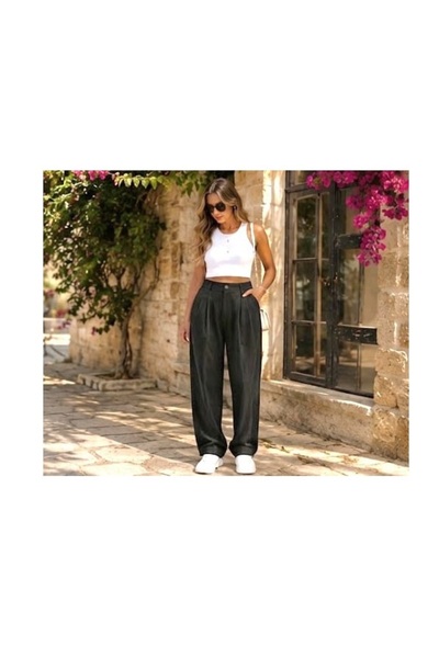 Butik Karaca Ženske palazzo pantalone od baršunaste samtane tkanine, širokog ...