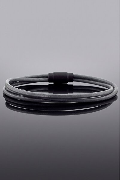 Solfera Gray Original Leather 3 Row Black Color Magnetic Clip Men's Bracelet ...