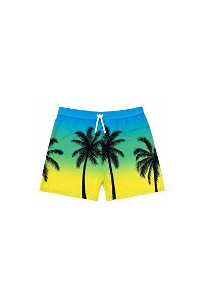 TOY LAND Men’s Tropical Palm Tree Print Swim Shorts with Elastic Drawstring W...
