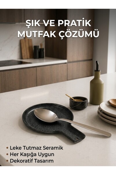 FBZhome Paslanmaz Metal Siyah Tezgah Üstü Kaşıklık Kirlik Kaşık Altlığı